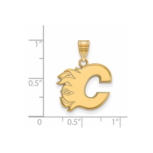 SS 14k Yellow Gold Plated NHL Calgary Flames Medium Pendant - Picture 2 of 4